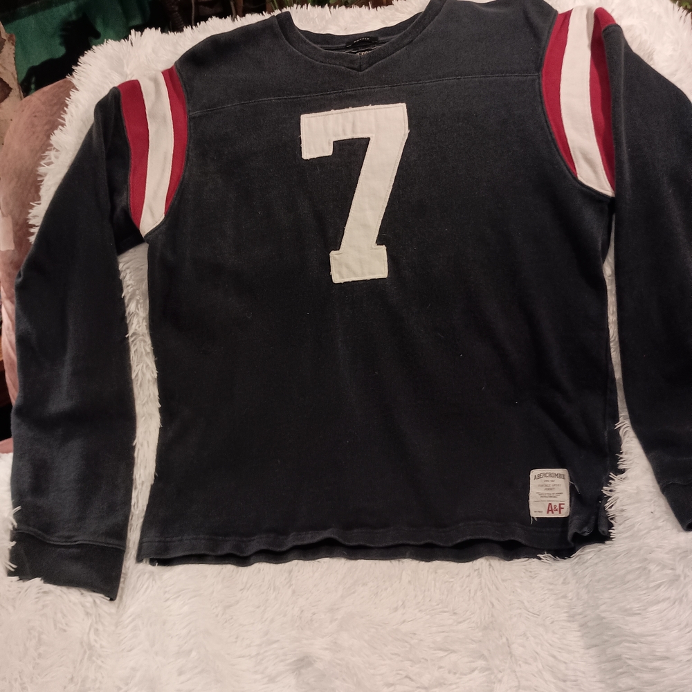 Abercrombie & Fitch Blue Vintage Sports Jersy with Red Stripes Mens XL